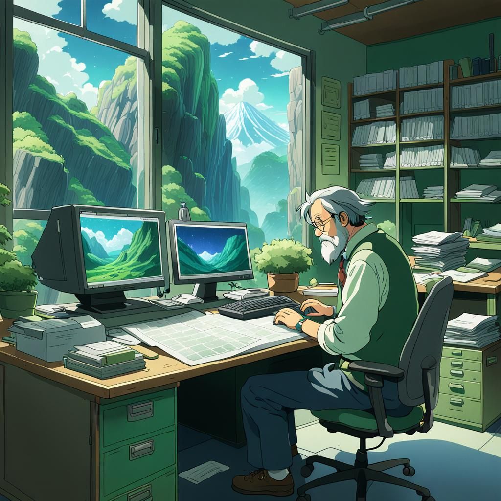 Geologist in Studio Ghibli Anime Style