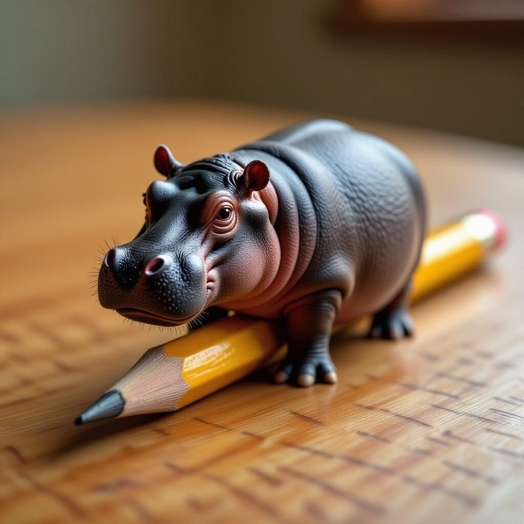 Pencil Transforms Into Sprouting Hippopotamus On Desk