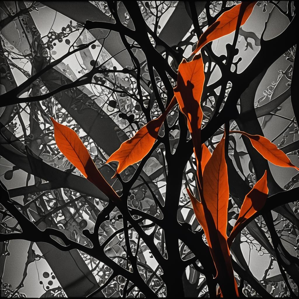 Abstract Rayograph Photogram with Surreal Solarization Effec...