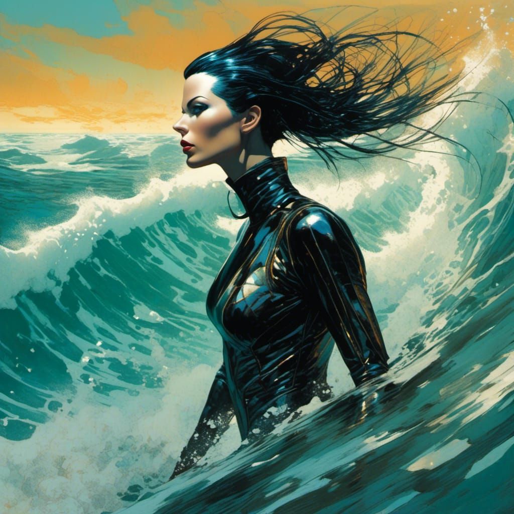 Surreal Bioluminescent Diver in Retrofuturistic Netherworld