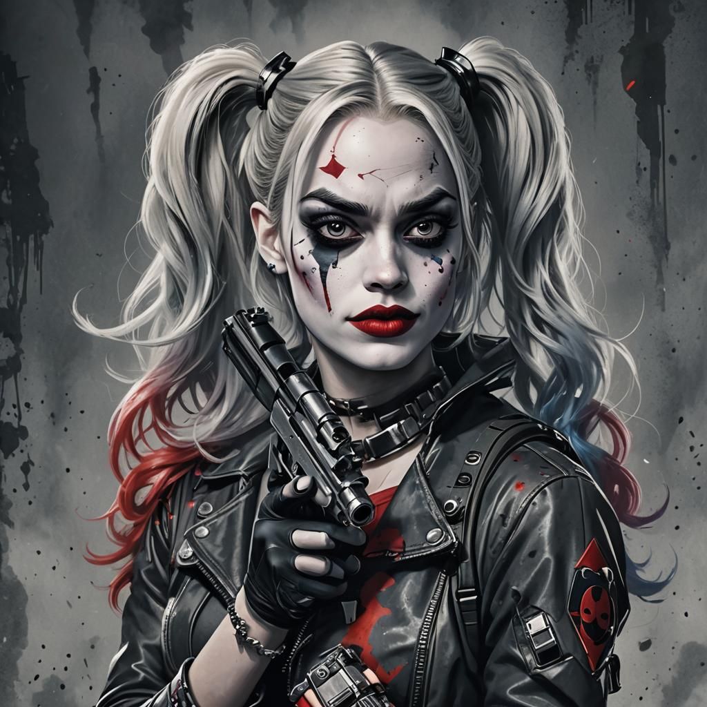 Harley Quinn Movie Poster: Gray Cinematic Art