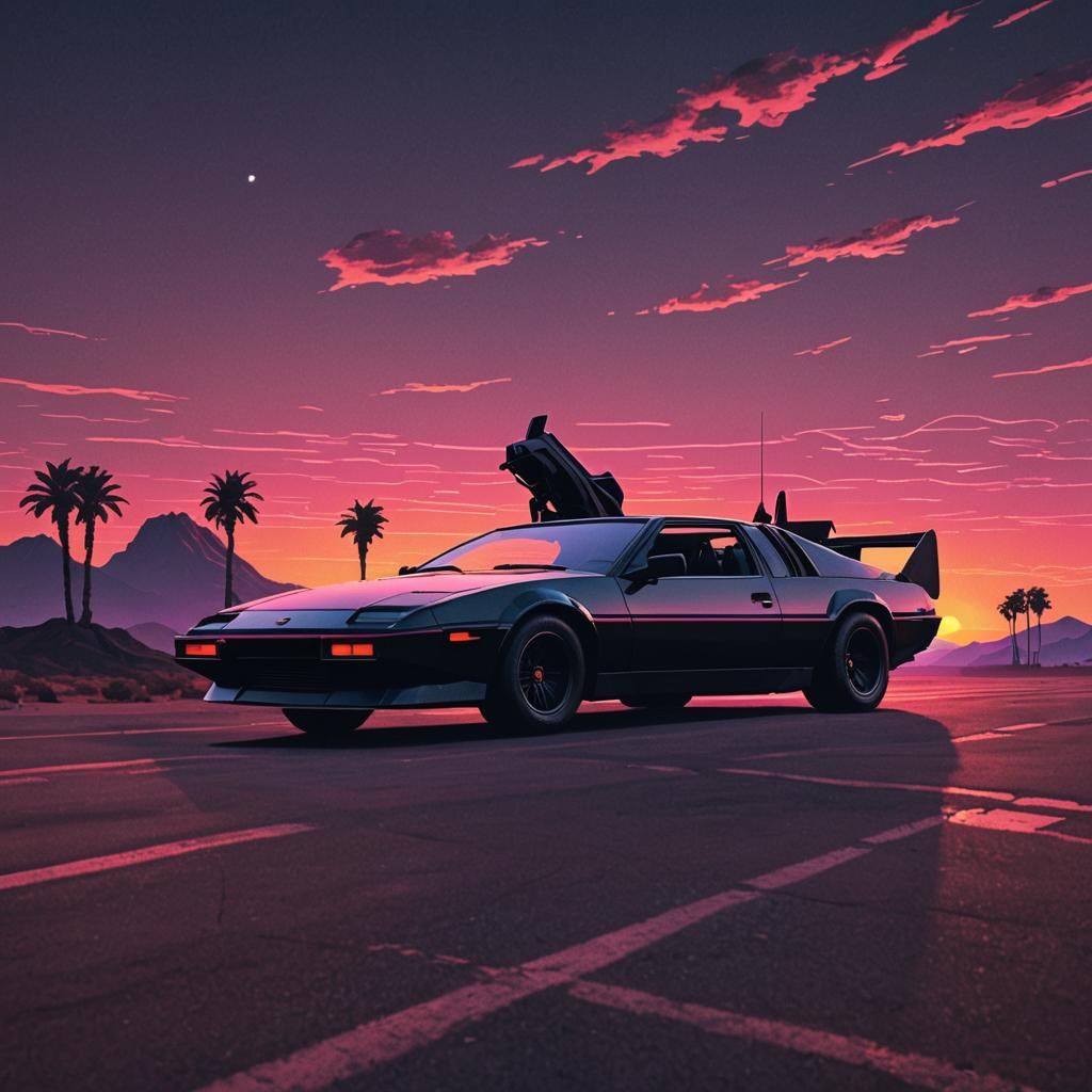 Synthwave Knight Rider Car at Sunset