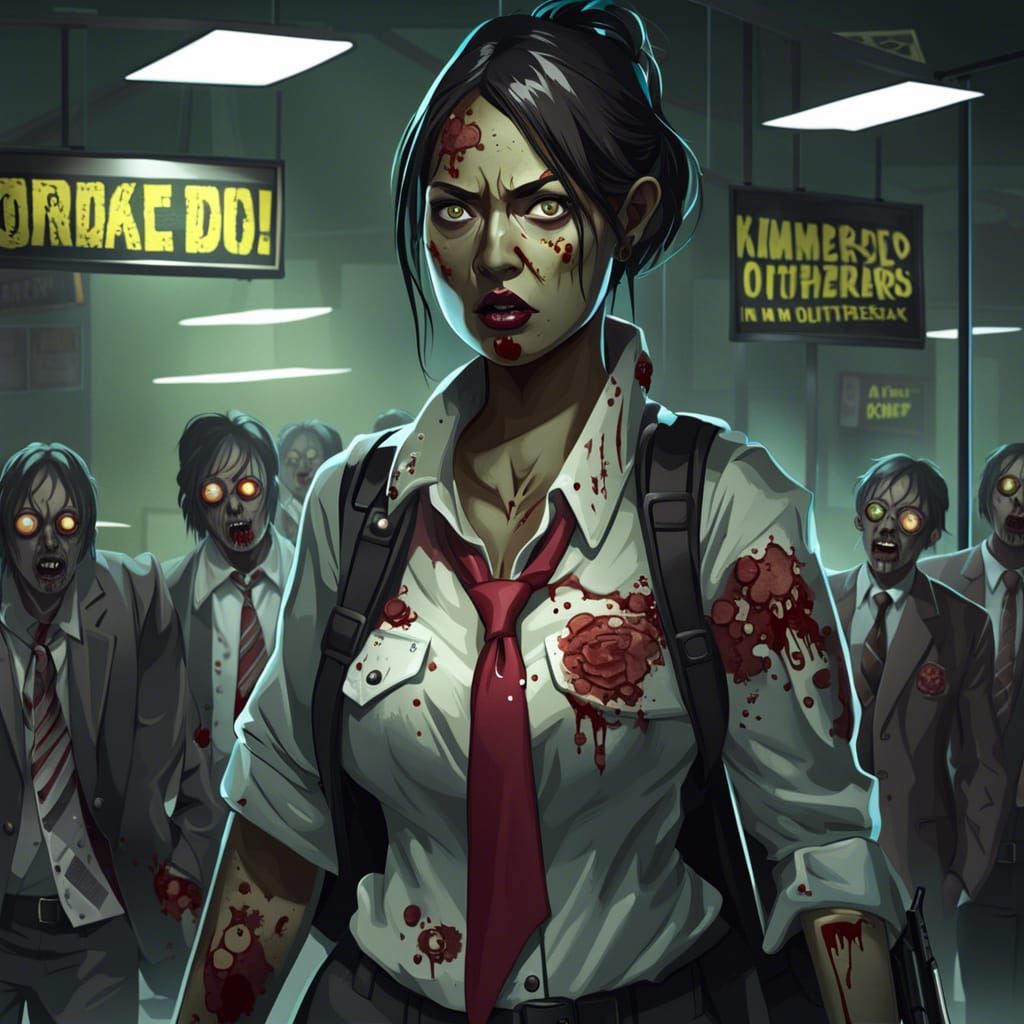 Office Worker Woman in Zombie Outbreak