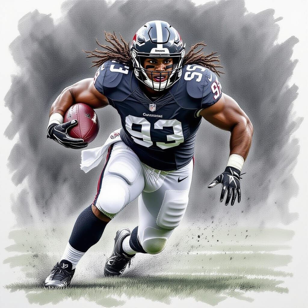 Curvy Female Football Player in Action as Charcoal Drawing