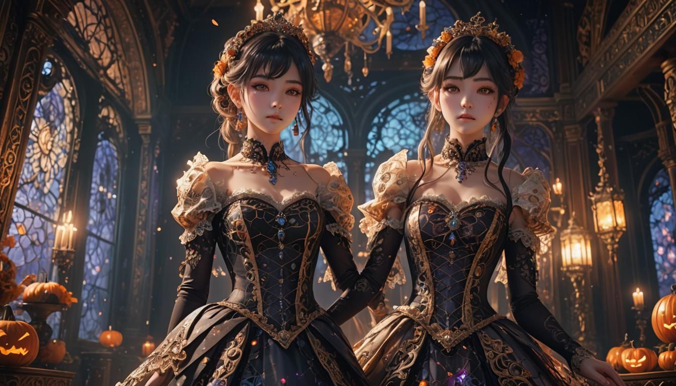 Anime Woman in Halloween Dress: 3D Art