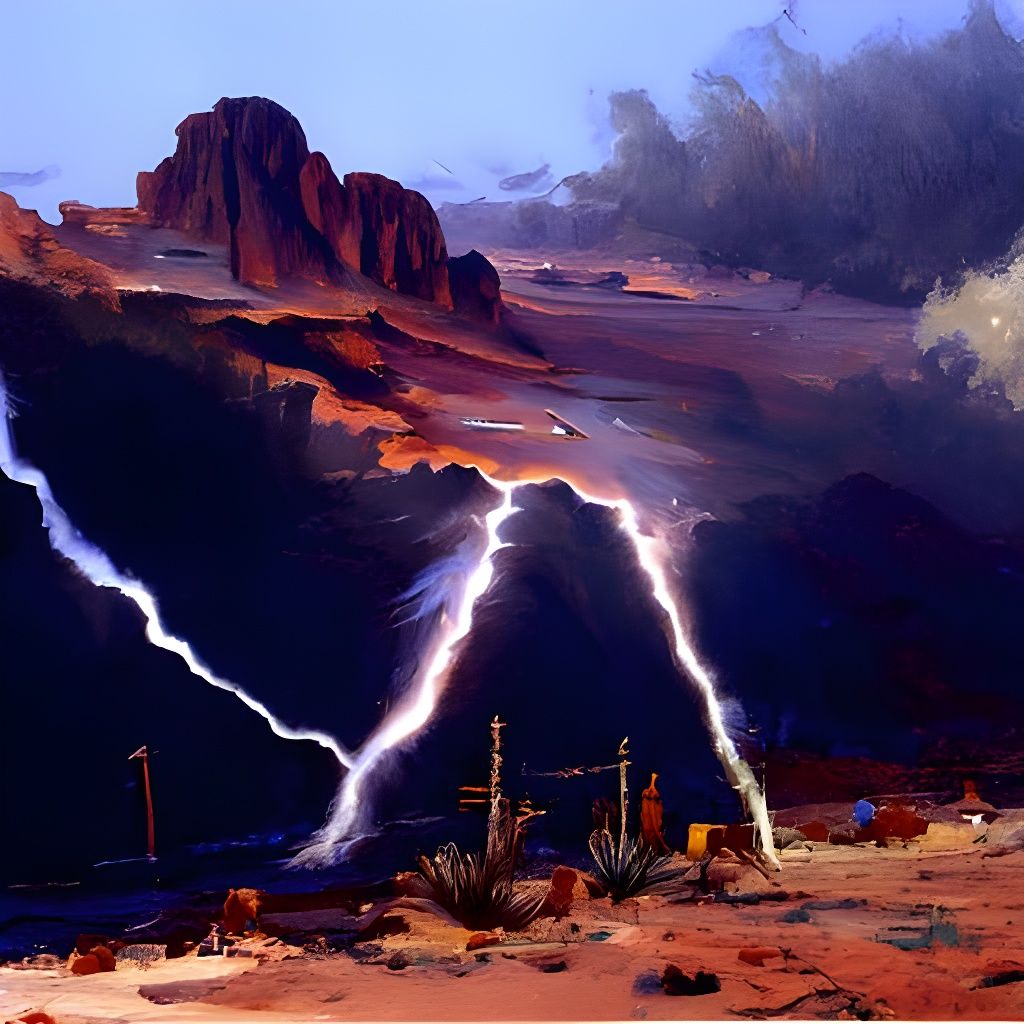 Desert Lightning Storm as Oil Painting
