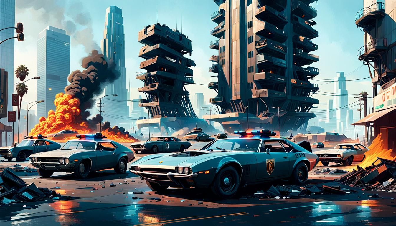 Dystopian Los Angeles 2075 in Cyberpunk Style