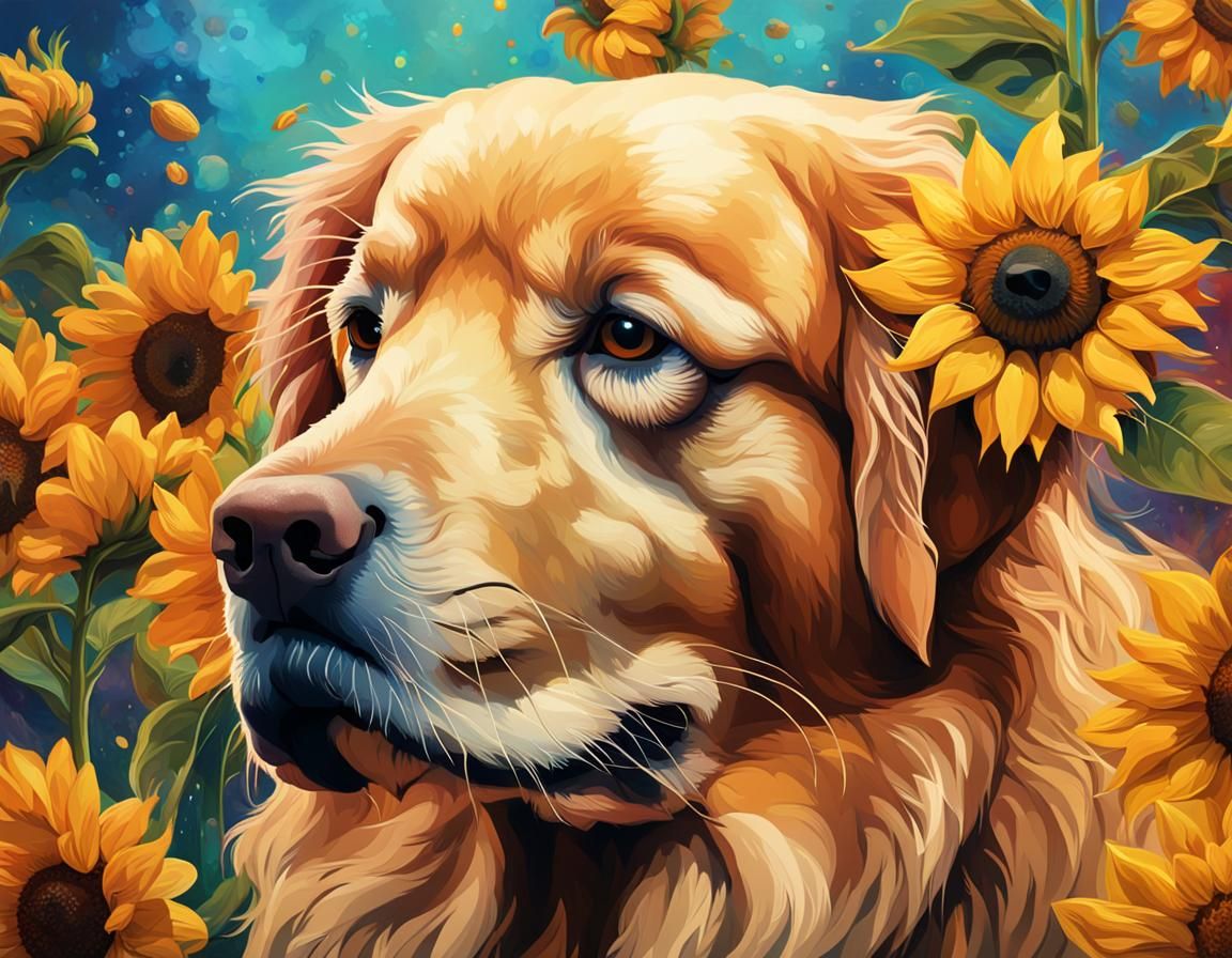 Golden Retrievers and Cat: Hyperrealistic Splash Art