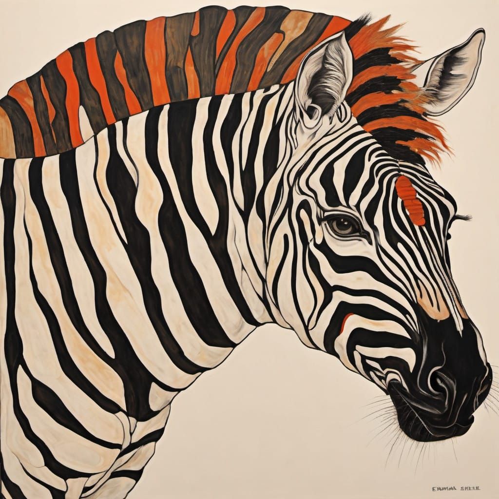 Stylized Quagga in Egon Schiele's Expressionist Style