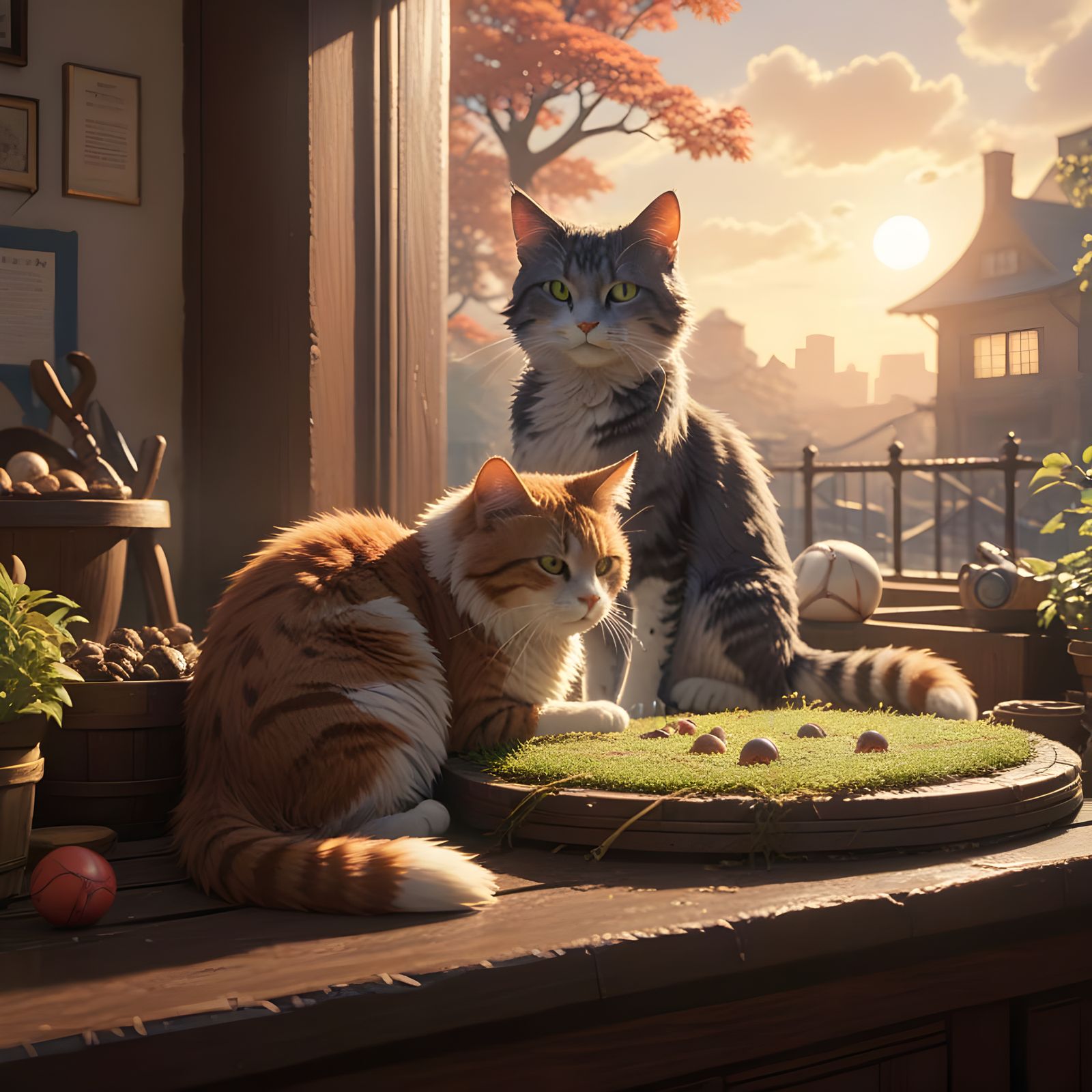 18th Century Baseball Cats in Vibrant, Intricate Studio Ghib...