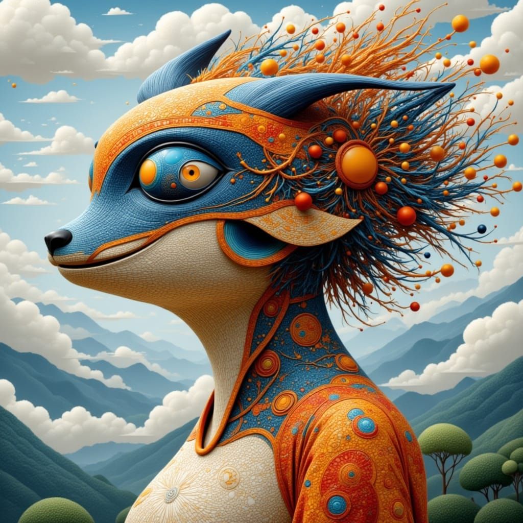 Surreal Dreamscapes in Whimsical Flat Style with Vibrant Sun...