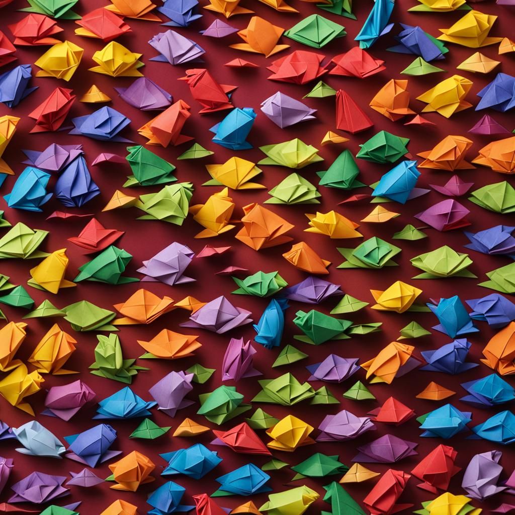 Rainbow Origami Frogs Papercraft in Rainbow Order