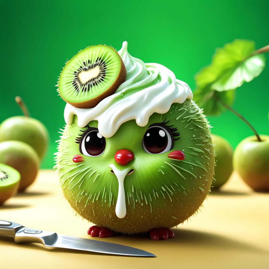 Chibi Kiwi Shaving with Fruit Knife in 3D