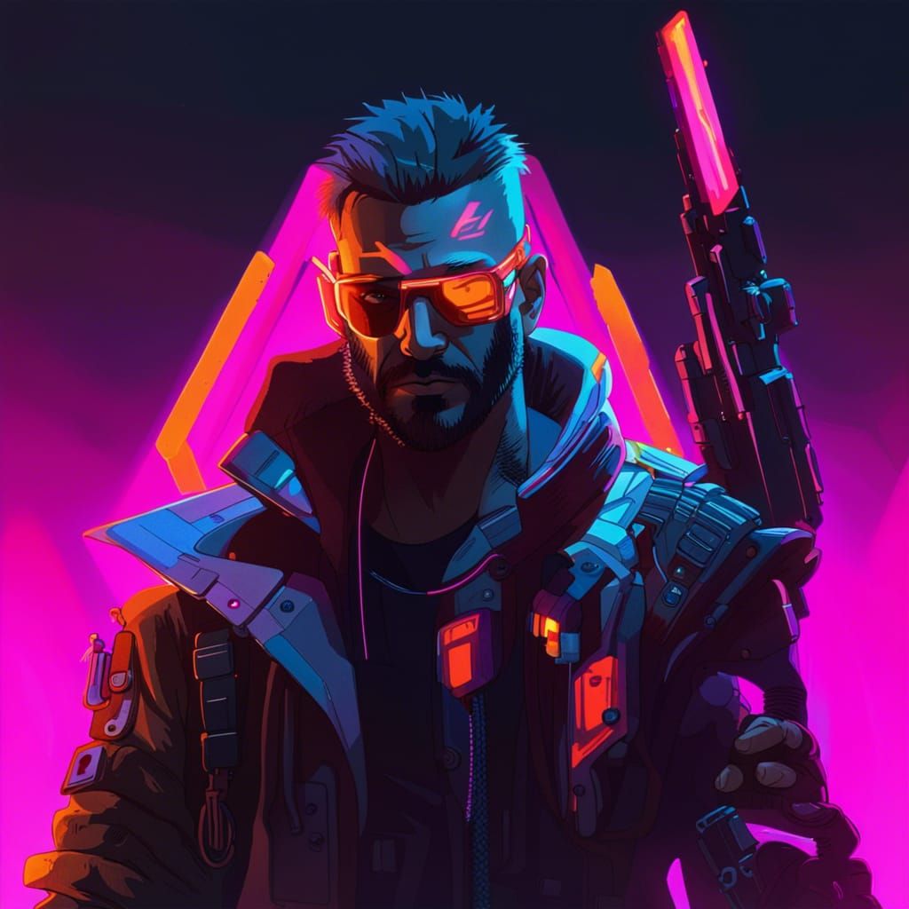 Cyberpunk Assassin with Neon Lighting