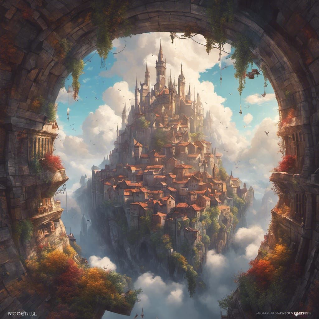 Magical City in the Clouds Fantasy Painting