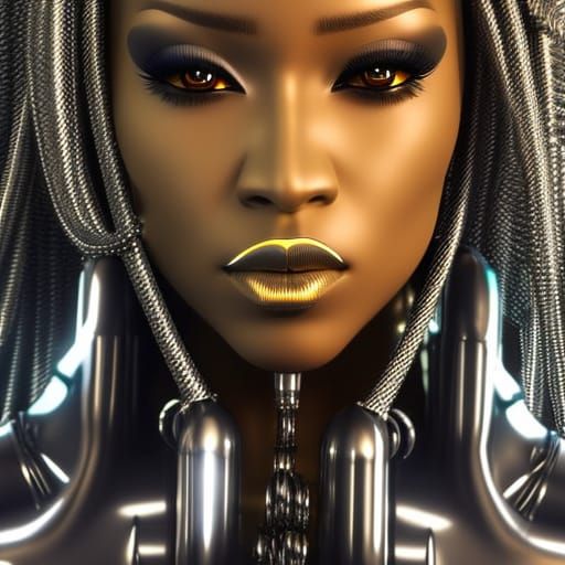 Futuristic Robotic Rasta Woman in Airbrush Style