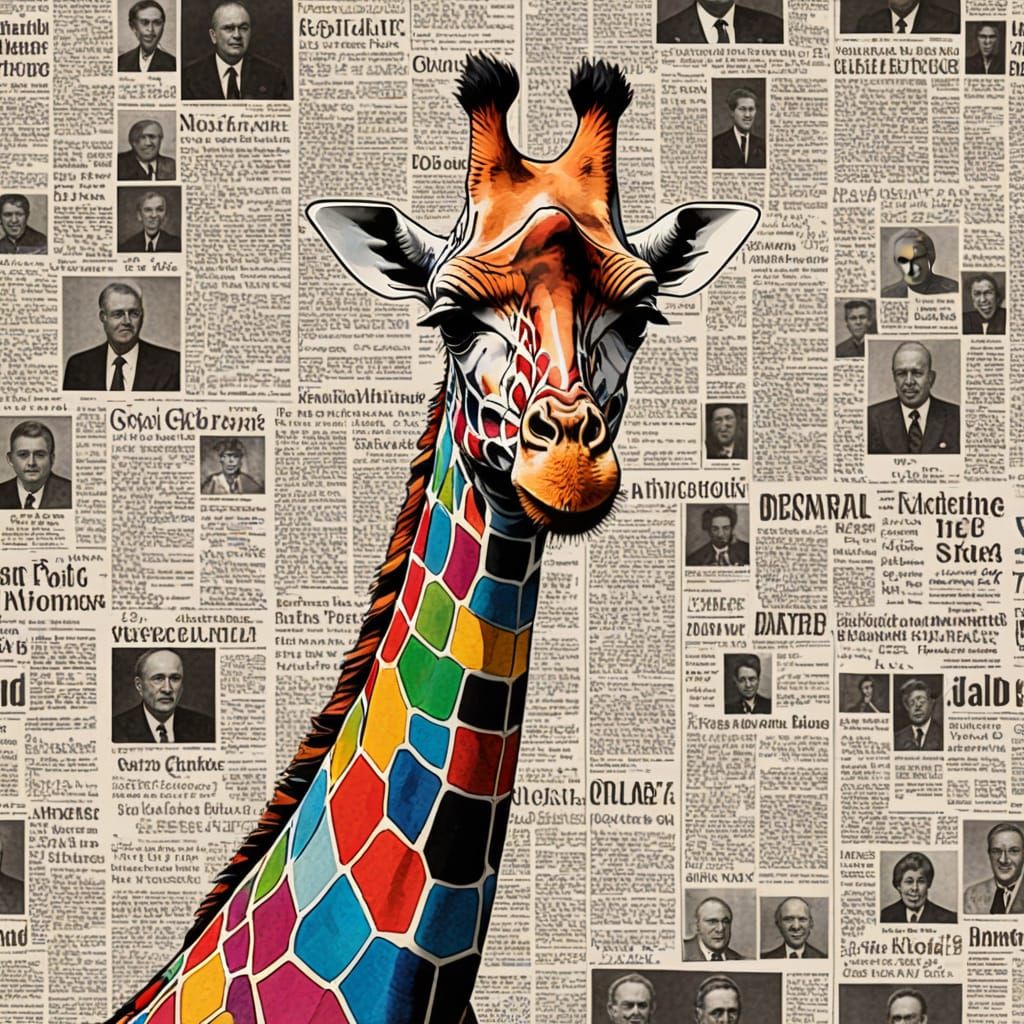 Newspaper coloured  giraffe