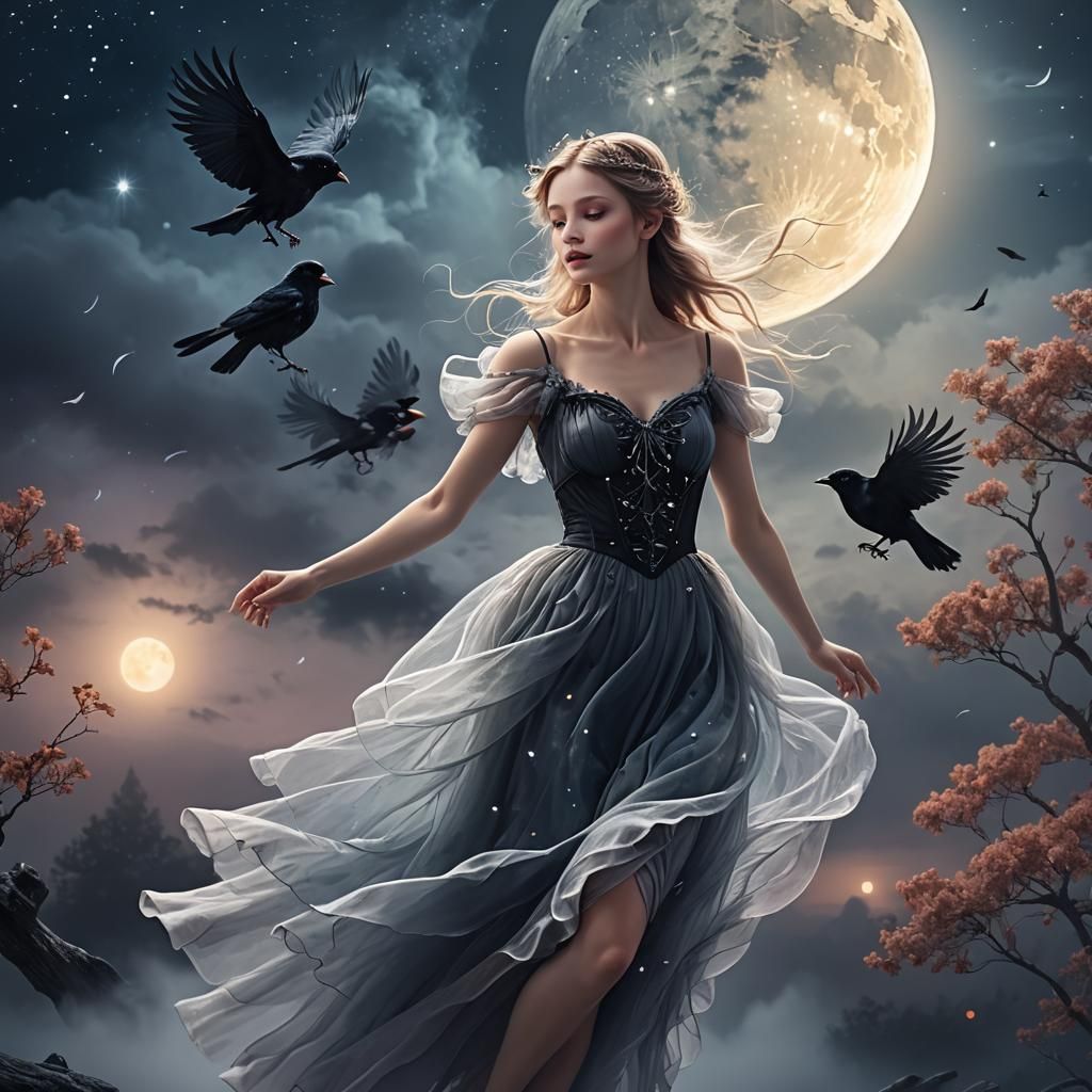 Fairy Crow Ride and Dark Fantasy Stagecoach Art