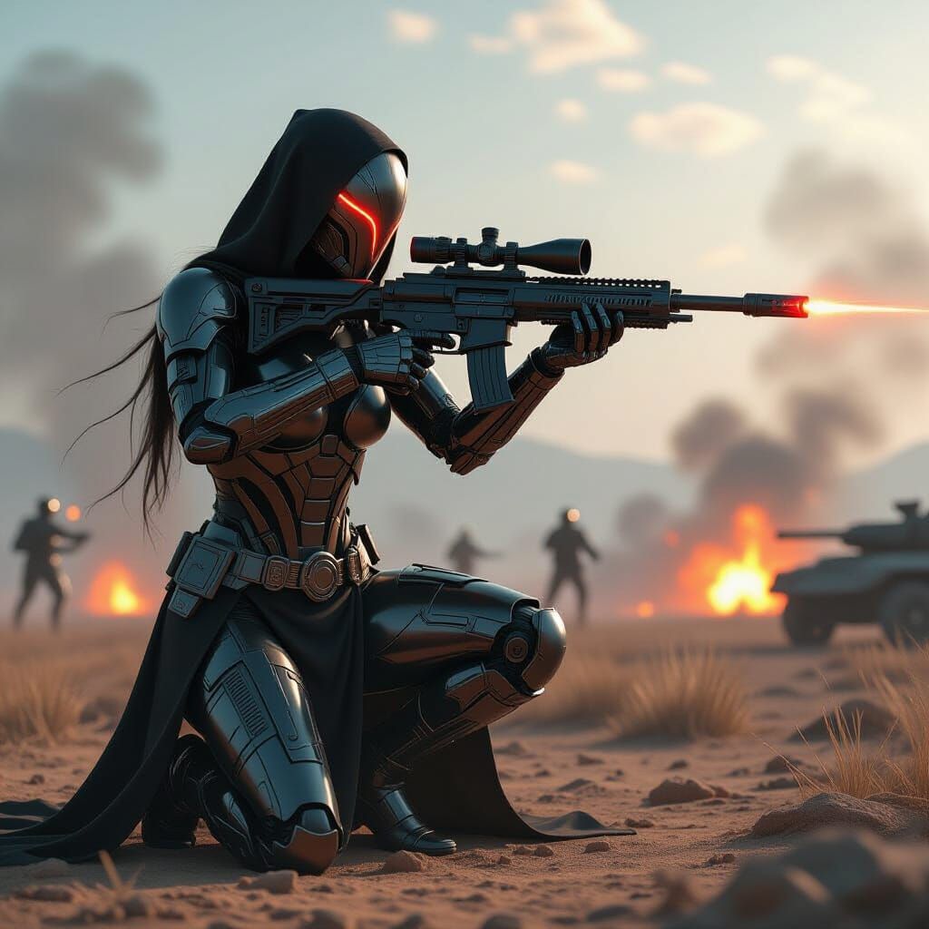 Cyborg Assassin in Stealth Mode on War Field