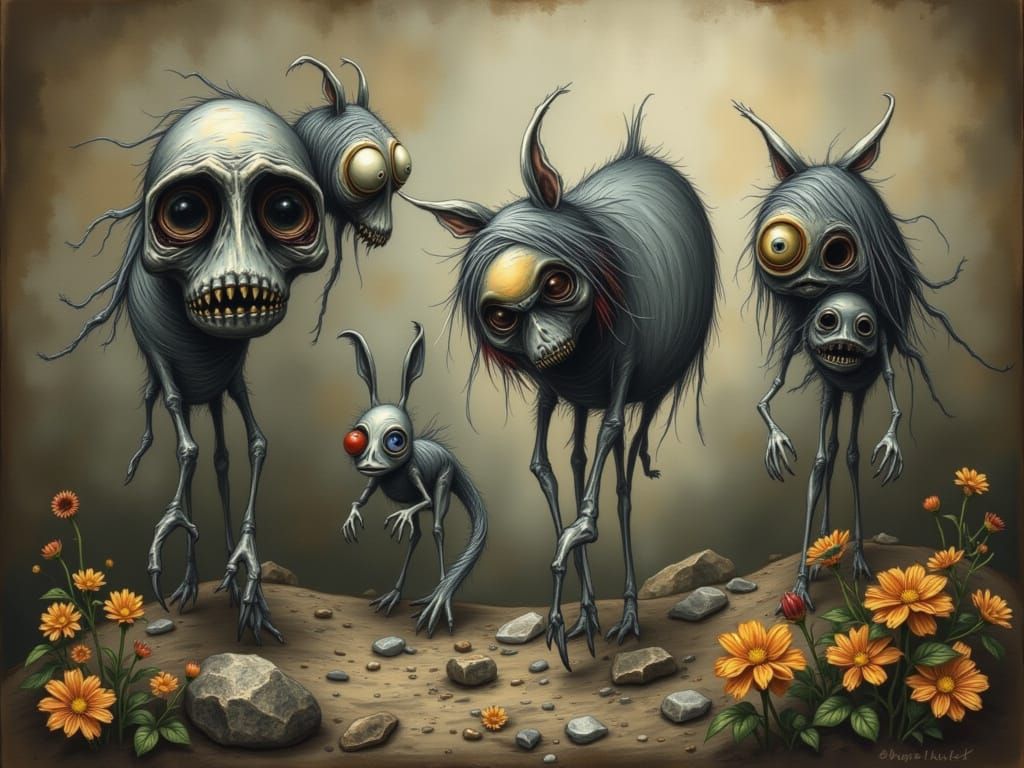 Strange Beady-Eyed Creatures in Quirky Fantasy Style