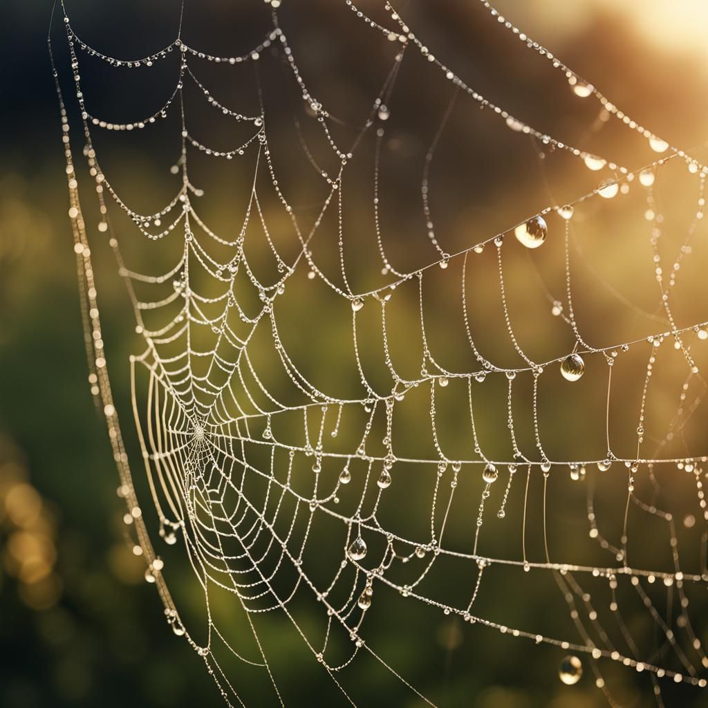 Glistening Dew Drops on Spiderweb: Macro Shot