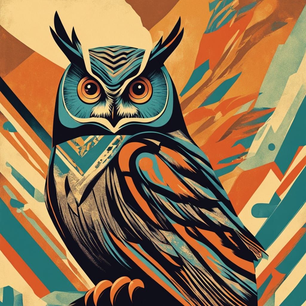 1970s Owl Model Fashion Ad in Retro Illustration Style