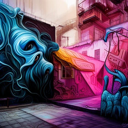 Depression as Colorful Graffiti Street Art