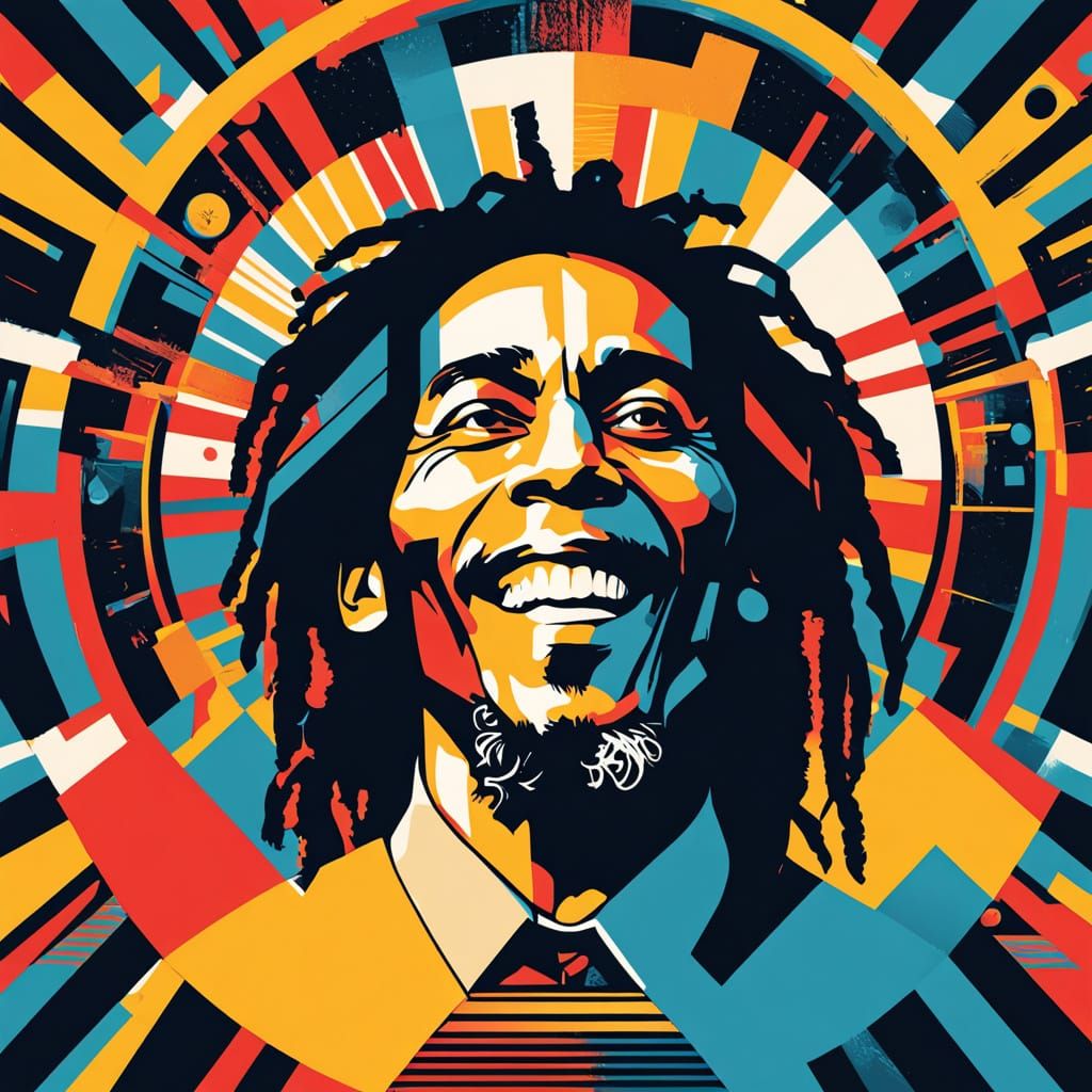 Joyful Bob Marley Surrounded by Psychedelic Smoke