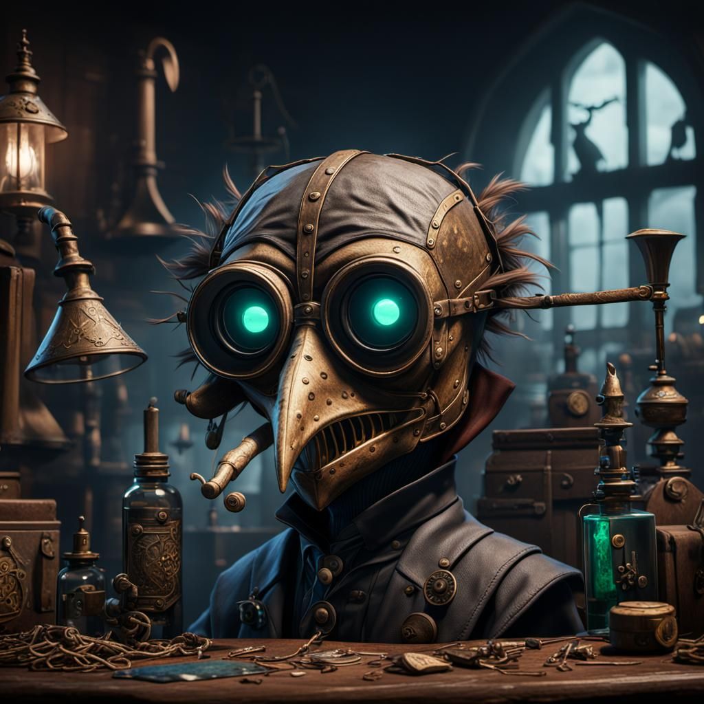 Plague Doctor with Rats: Detailed Matte Painting