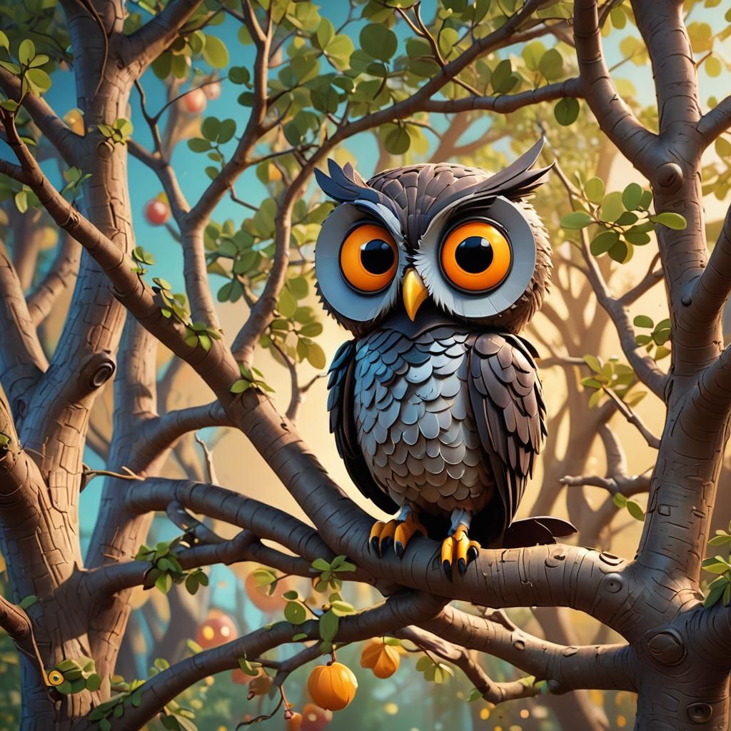 Cartoon Owl with Googly Eyes in 3D Style