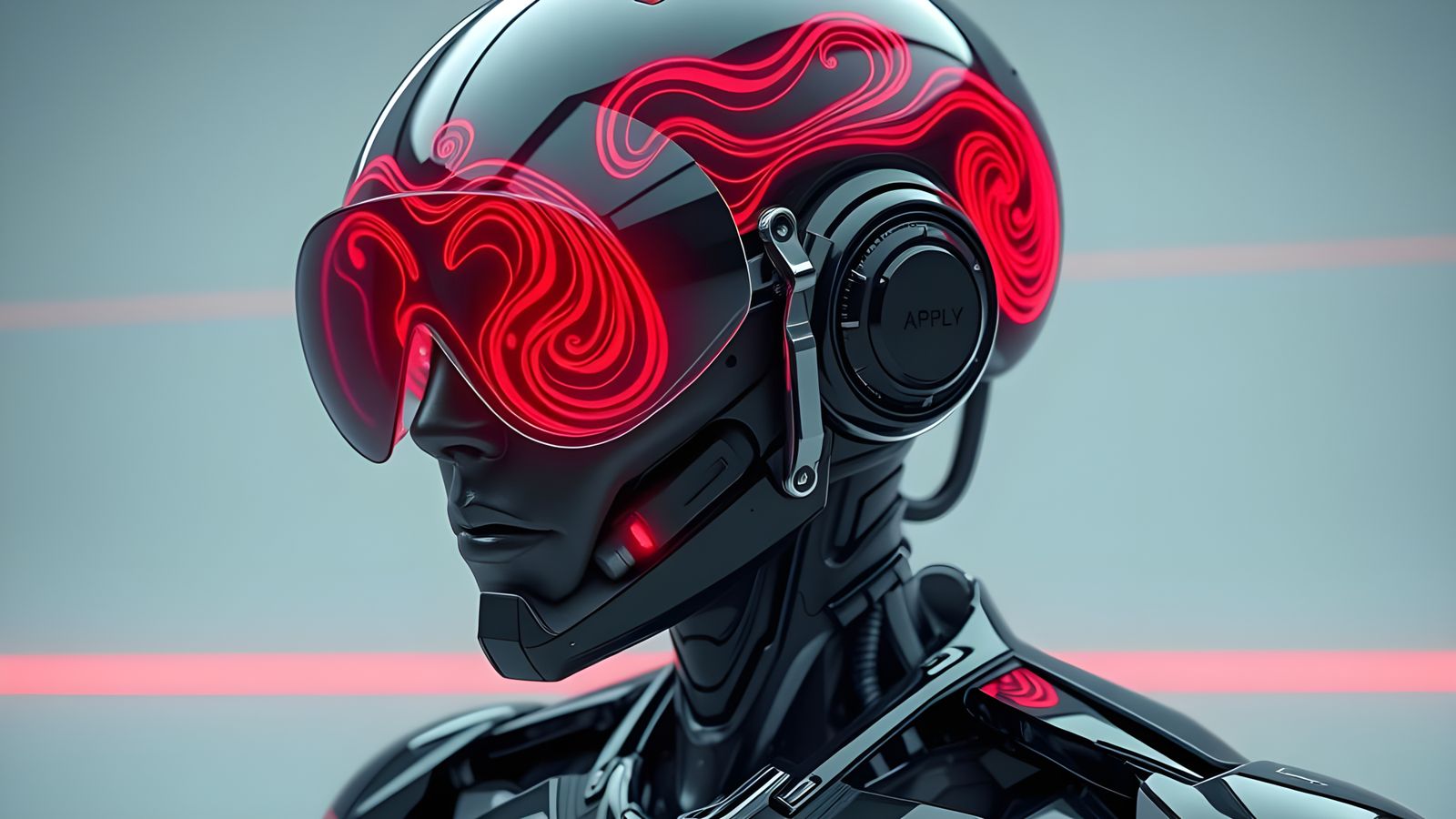 Sleek Futuristic Robot with High-Tech Cybernetic Helmet in B...