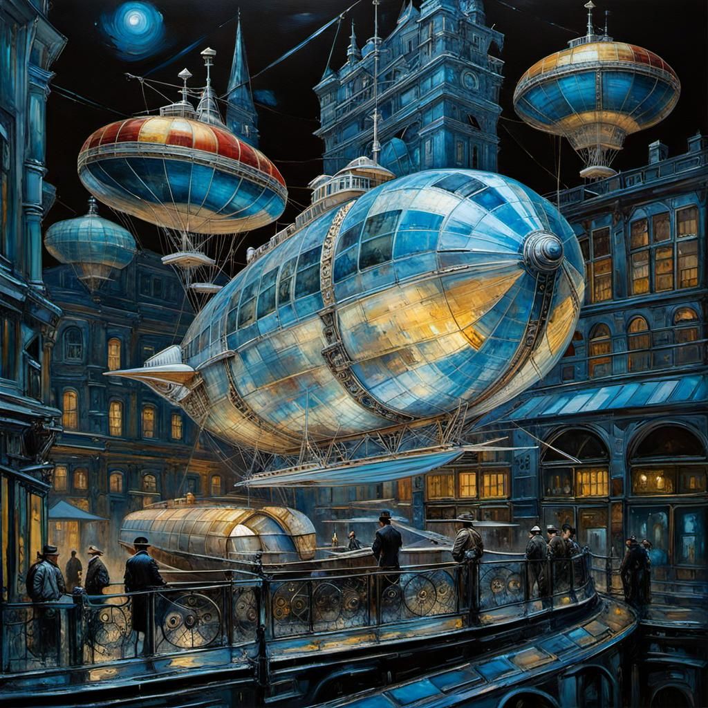 Steampunk airship station.