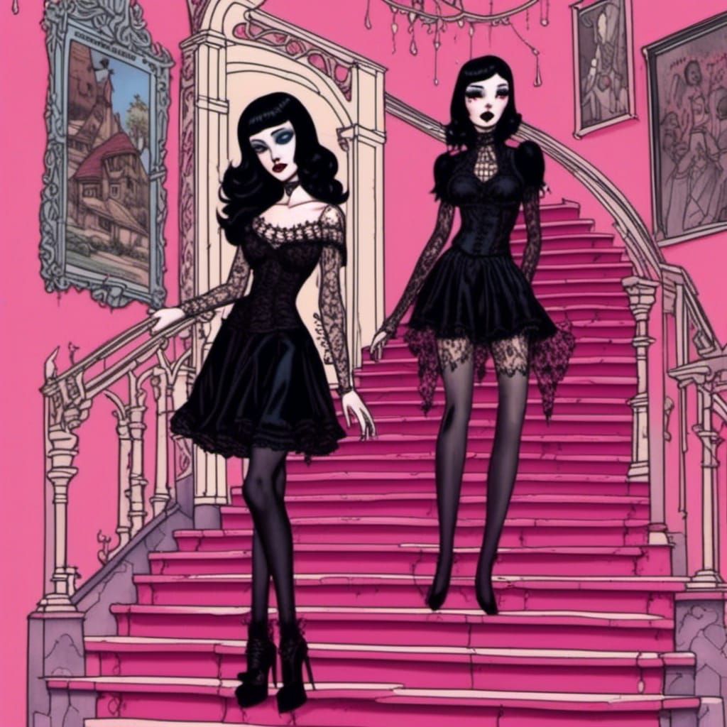 Gothic Lady in Silk Dress at Mansion Party