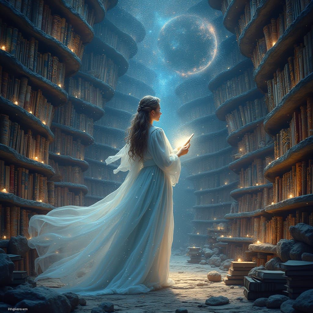 Celestial Librarian Among Constellations in Dreamy Surrealis...