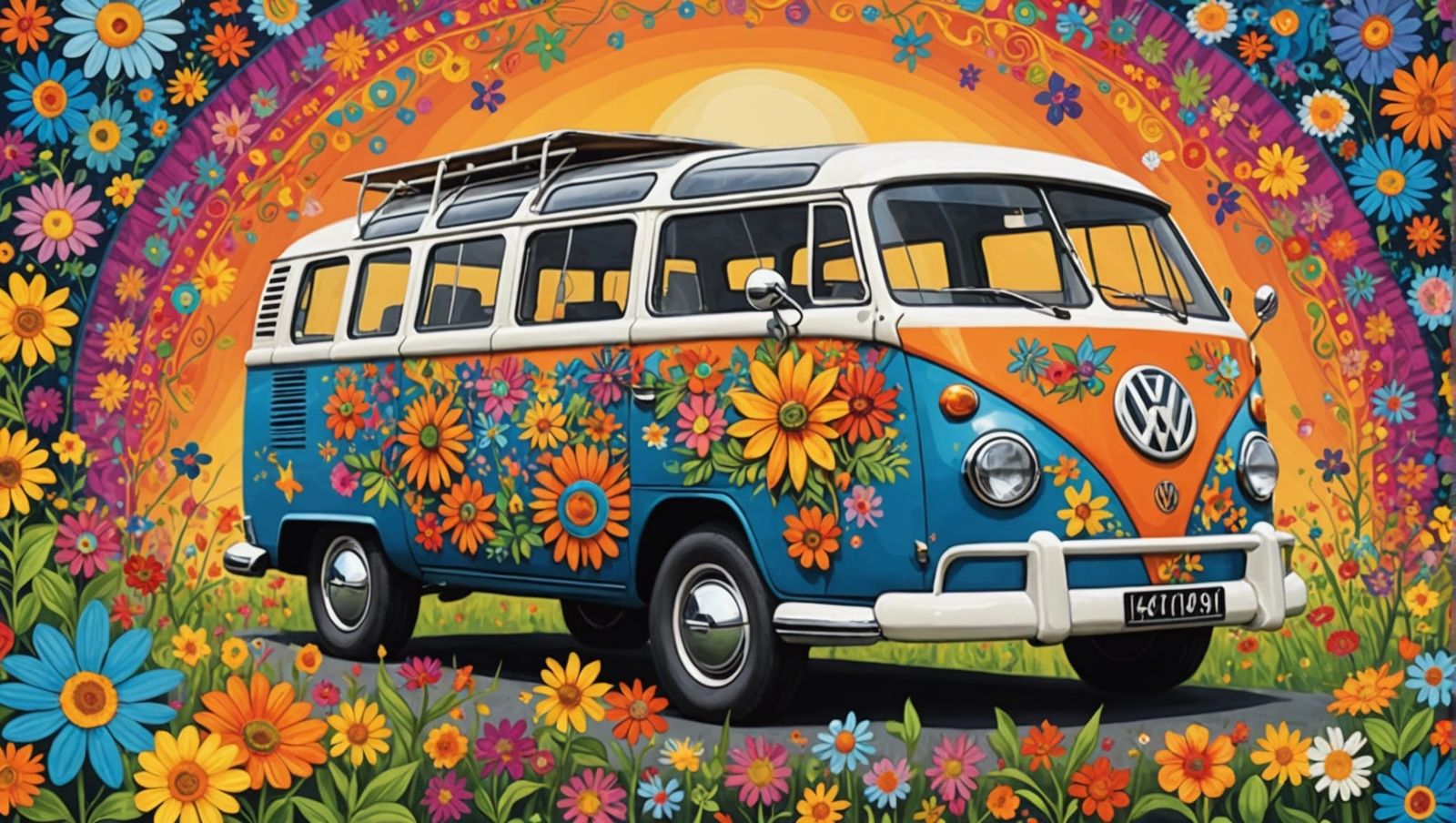 Abstract Flower Power Van to Kathmandu