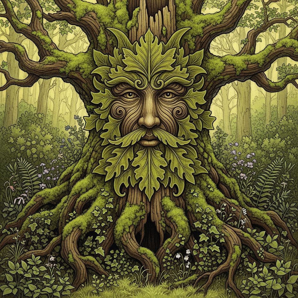 Green Man Carved in Ancient Oak Tree