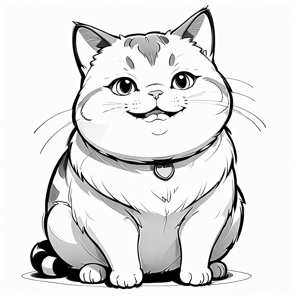Cute Anime Cat Sketch in Black and White