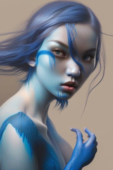 Blue Asian Mermaid with Photorealistic Details