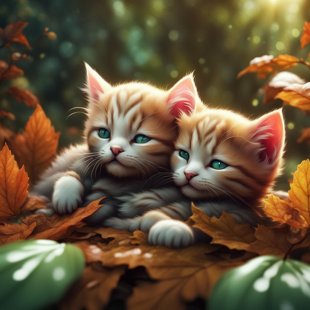 Cute Kittens Sleeping: Fantasy Matte Painting