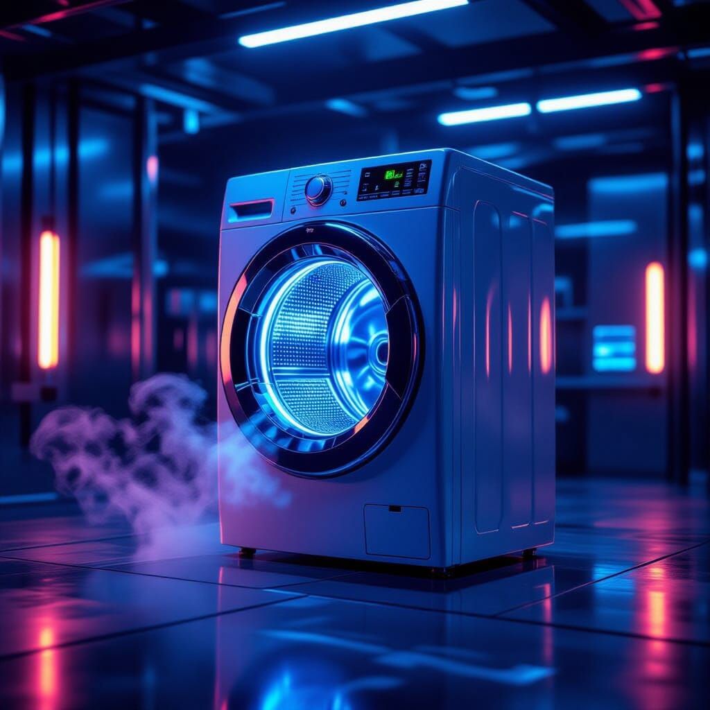 Alien Dryer Machine Levitating in Futuristic Lab