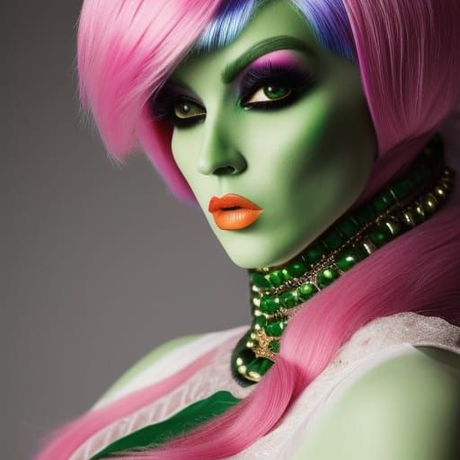 Green Emo Alien Girl in Haute Couture
