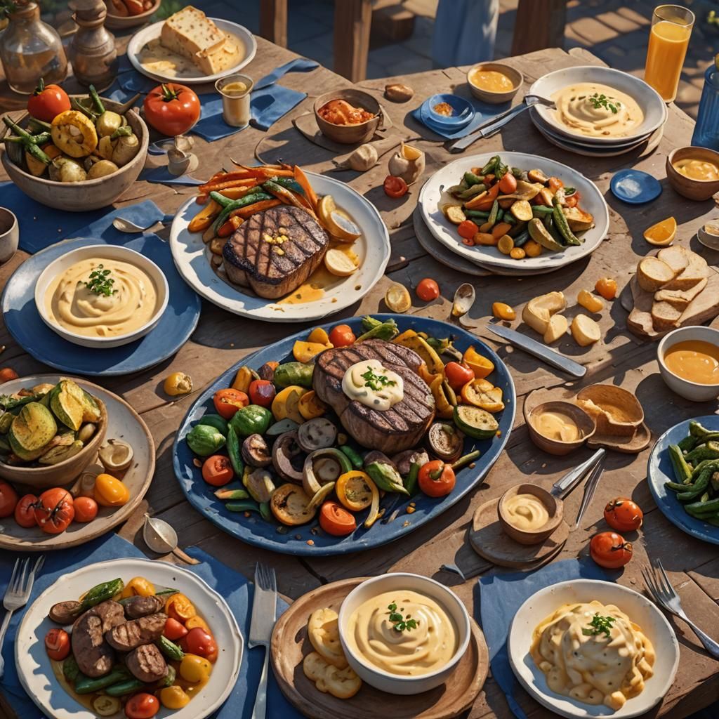 Grilled Vegetables and Tenderloin in Hyper-Realistic Style