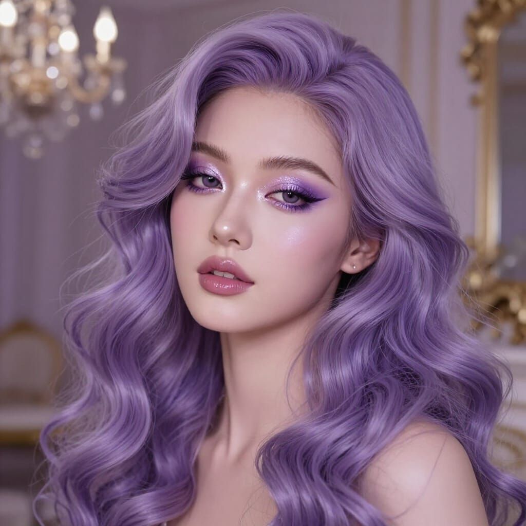 Ethereal Fantasy Portrait of a Beautiful Lady with Purple Ha...