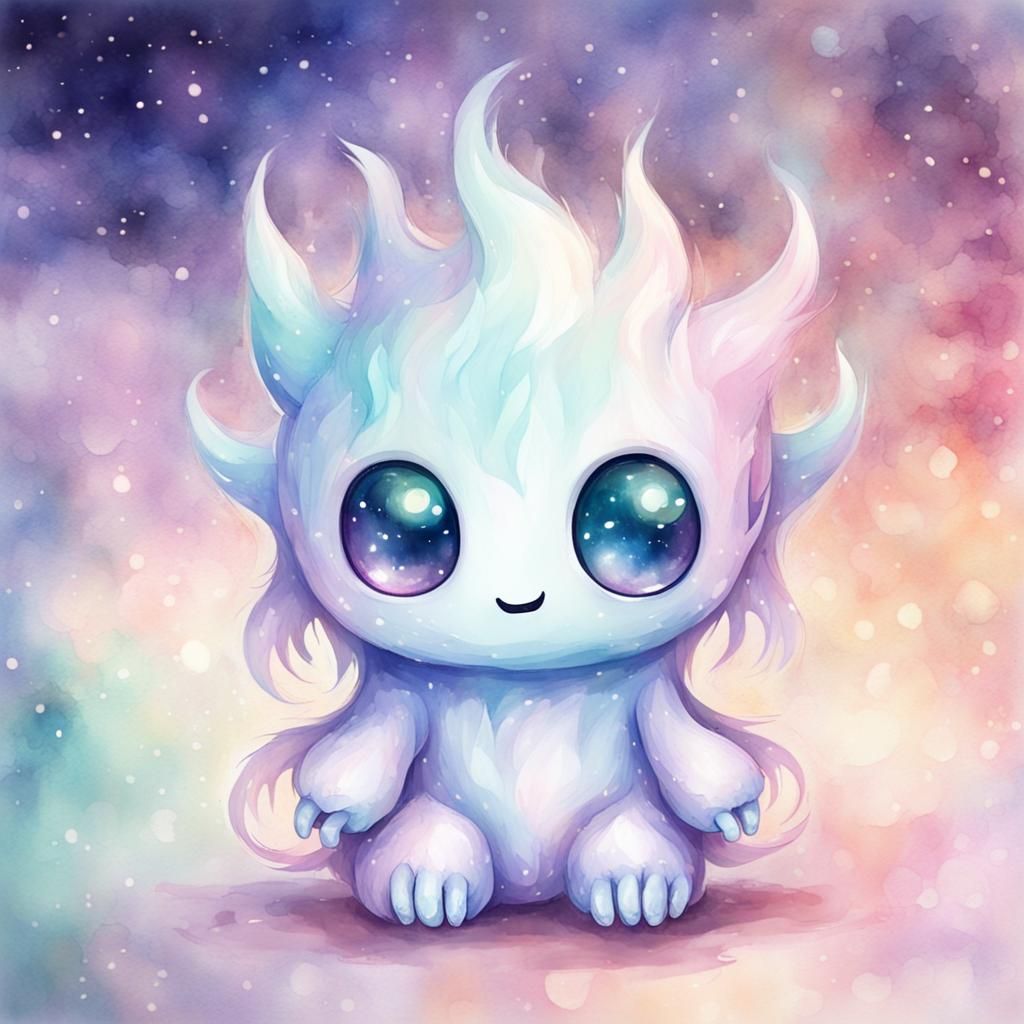 Chibi Spirit Monster in Pastel Watercolor