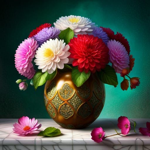 Apple-Shaped Vase with Flowers in Rococo Style