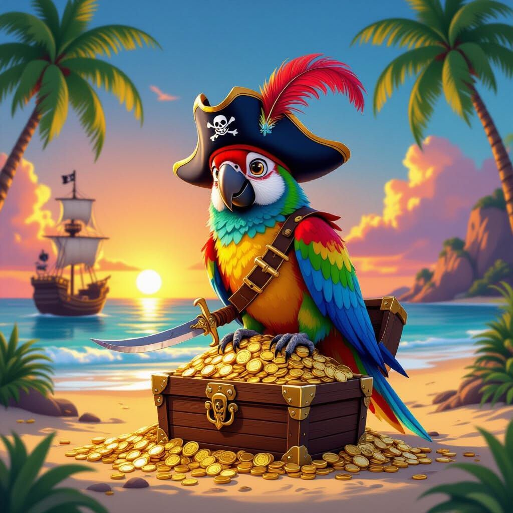 Parrot Pirate Captain on Treasure Island, Disney-Inspired Ar...