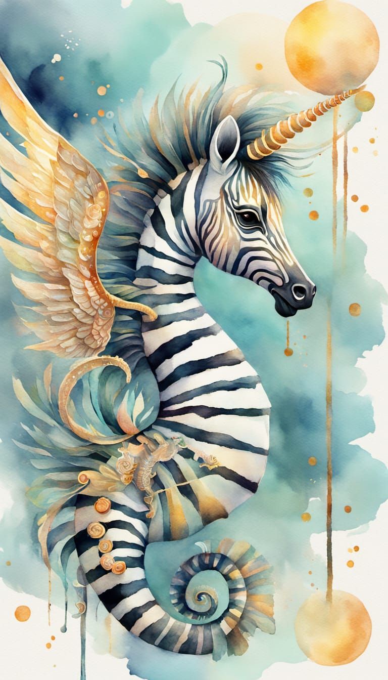Fantasy Zebra Seahorse in Pastel Chinese Modernism
