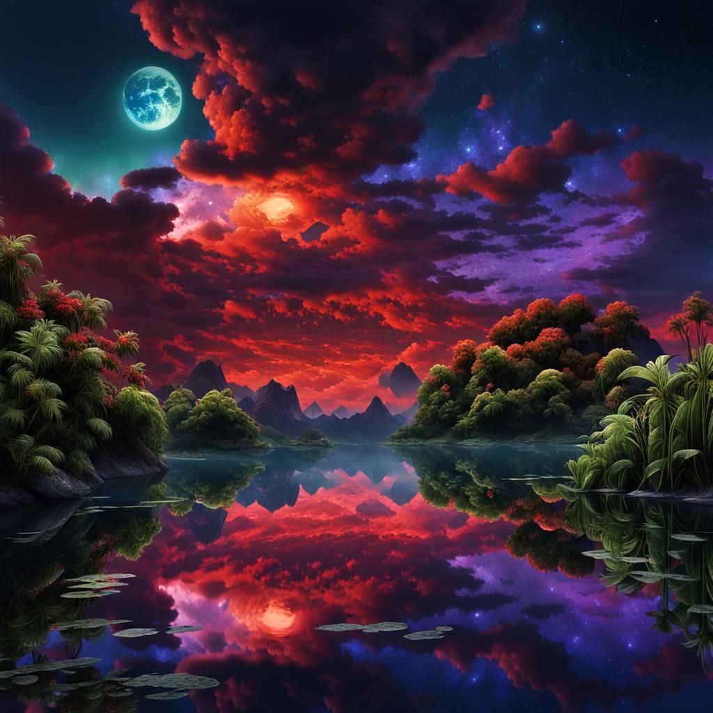 Lake Reflects Galaxy in Dramatic Digital Painting
