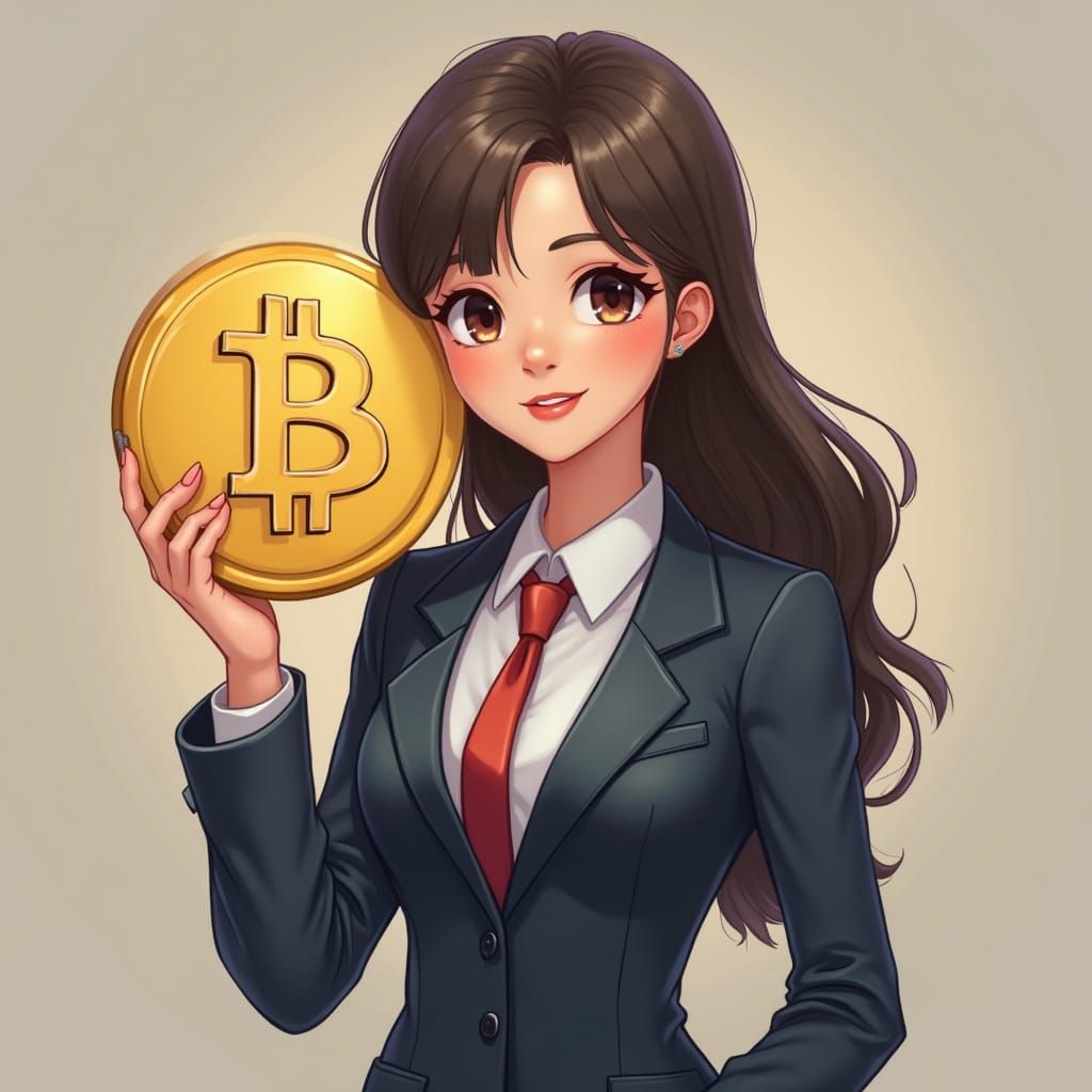 Disney-Style Woman Lifts Crypto Sign in Portrait