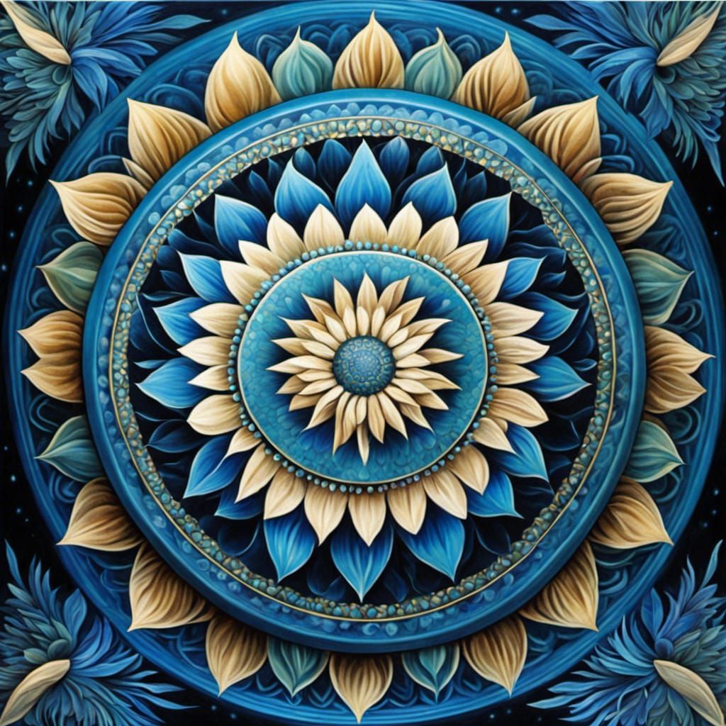Intricate Blue Mandala Painting in Floral Style